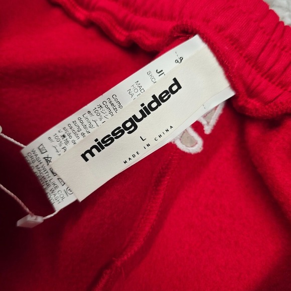 Missguided Sweatpants Womens Large Red Wide Leg Drawstring Pants Hip Hop - Picture 4 of 13